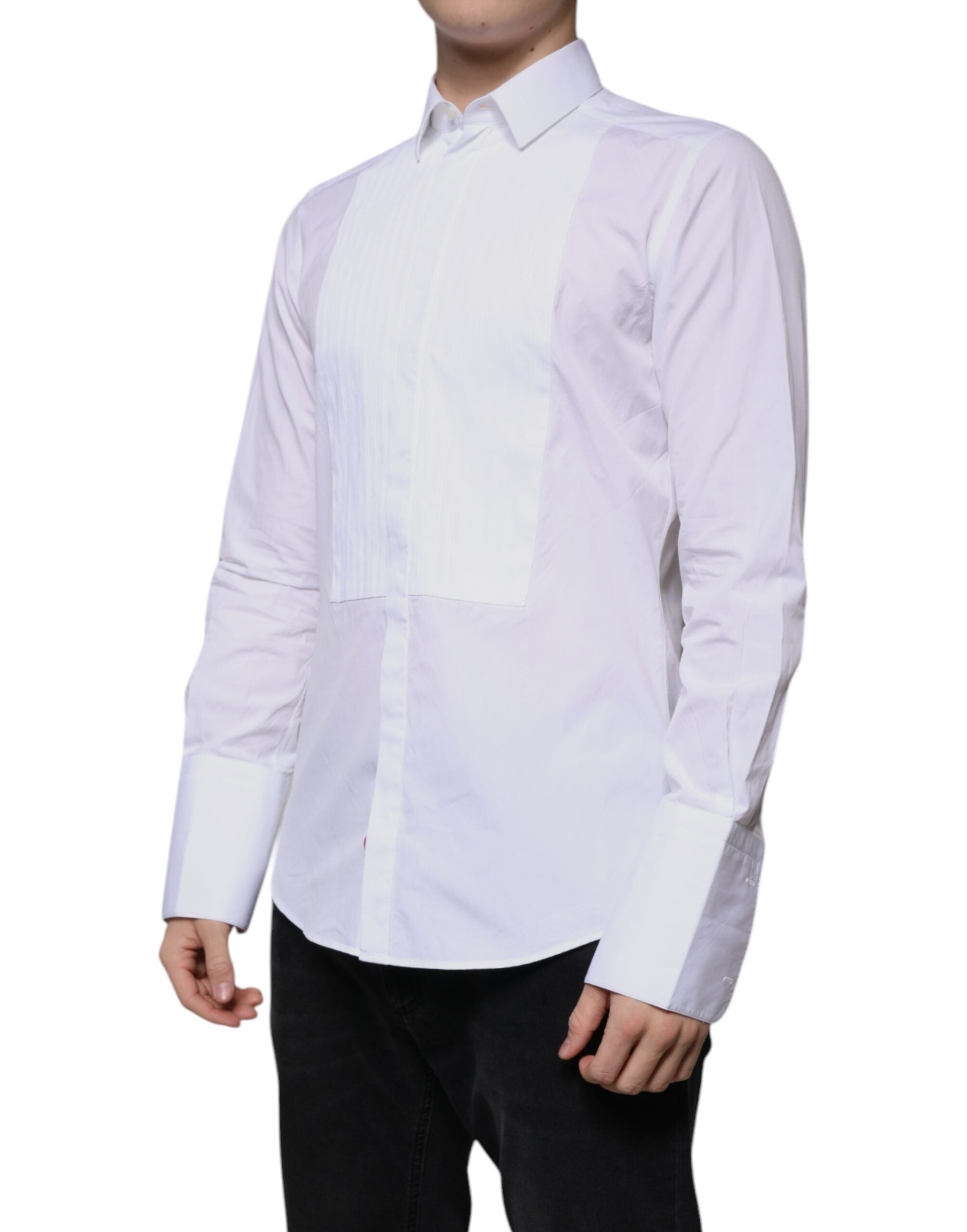 Dolce & Gabbana White Bib Cotton Poplin GOLD Men's Shirt